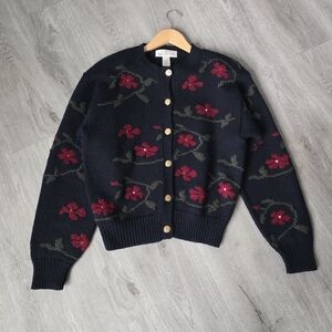 Y2K WOOL JONES NEW YORK Hand Embroideres vintage  floral knit cardigan  L